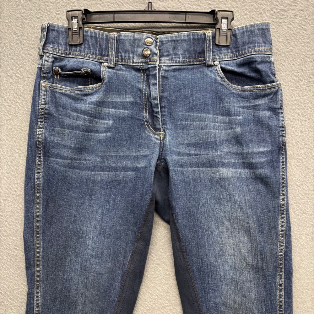 Goode Rider Blue Denim Full Seat Equestrian Riding Breeches Women Size 34R - Picture 2 of 15